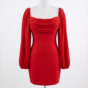 Princess Polly Lillie Red Corset Mini Dress with Romantic Bishop Sleeves